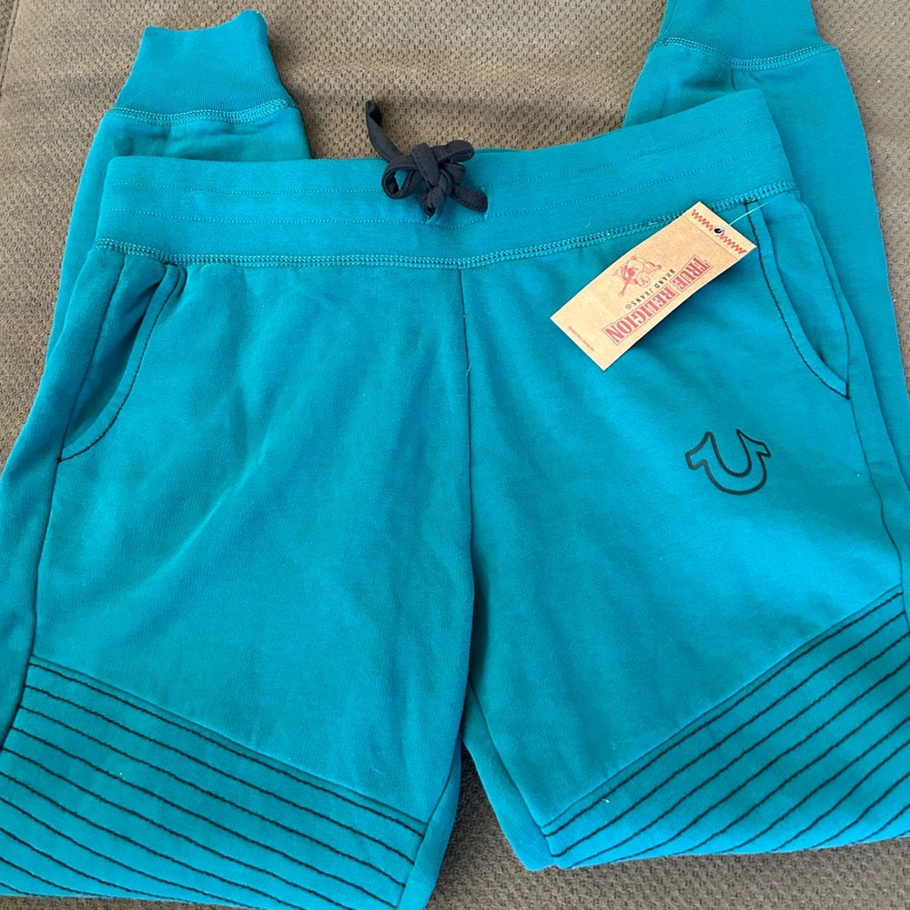 NWT True Religion Moro Jogger Teal Athlesiure Drawstring Joggers Size M